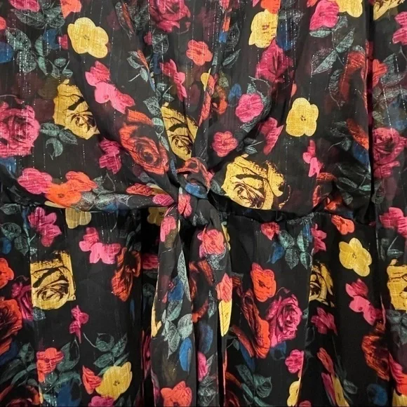 NWT Rachel Rachel Roy Black Mini Floral Chiffon Dress with Bell Sleeves Size L - Picture 3 of 8
